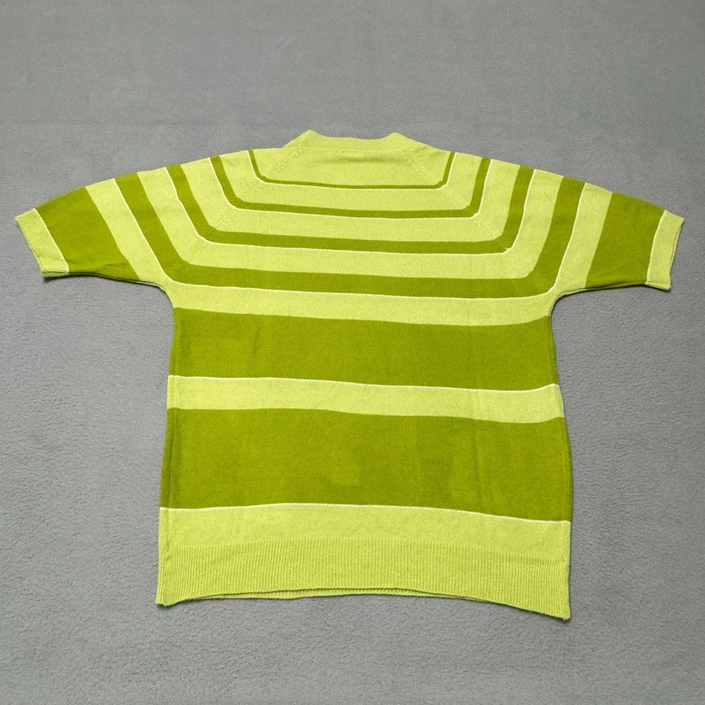 Gertz Knit Sweater Mens Large Green Striped Short Sleeve Acrylic Vintage 70s 80s